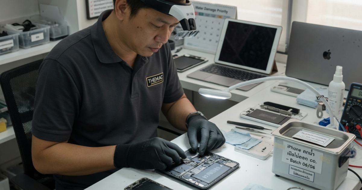 iPhone ตกน้ำ เปิดไม่ติด แก้ไขอย่างไร ราคาซ่อม 2569